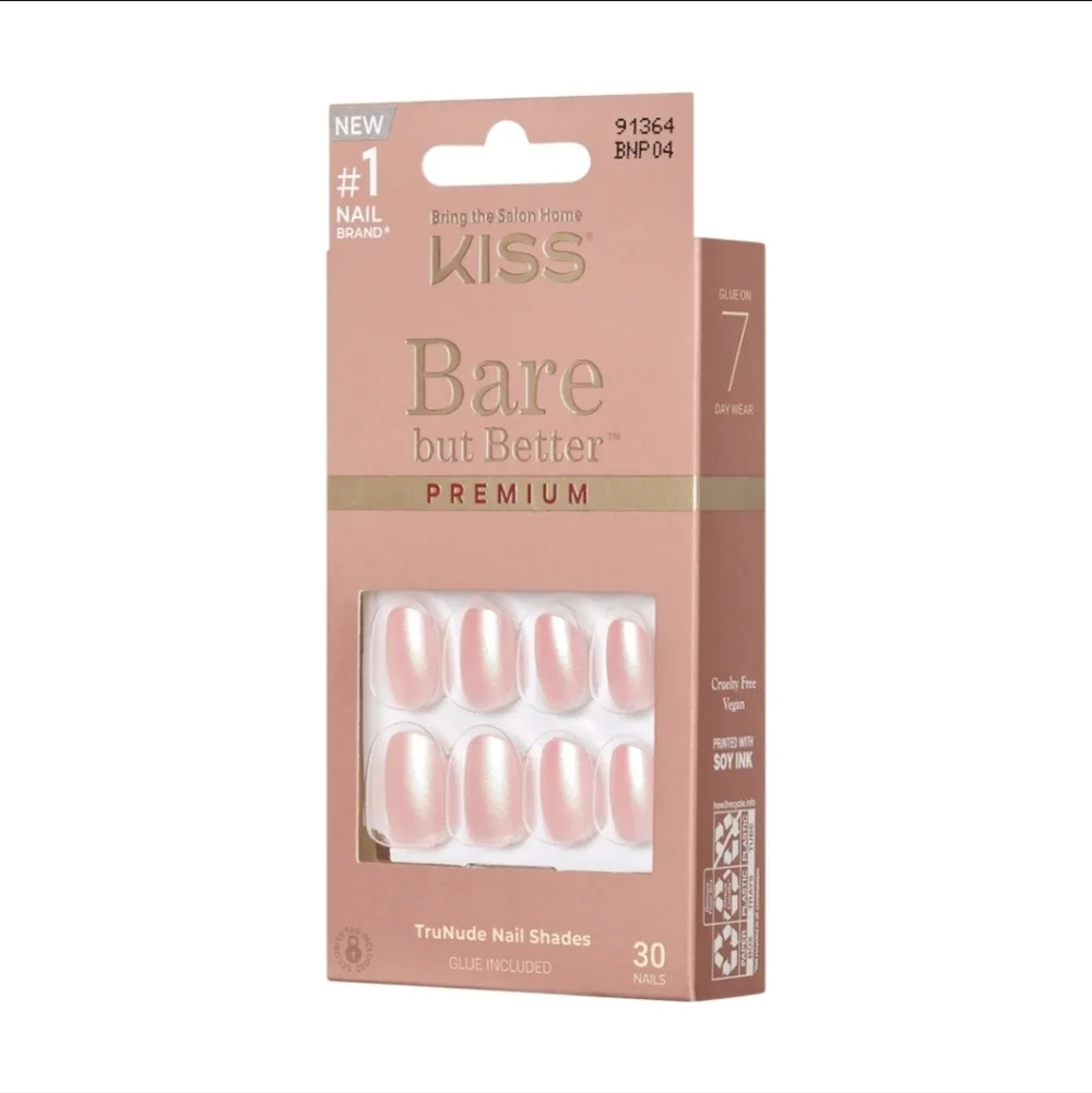 Bare But Better By Kiss Glue On Nails In Mocha•30 Nails•Up To 14 Days Of Wear!